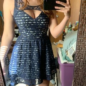 NWOT mini lace navy blue dress with stripes